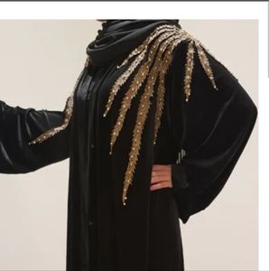 Black Abaya with Gold Embroidery and beads